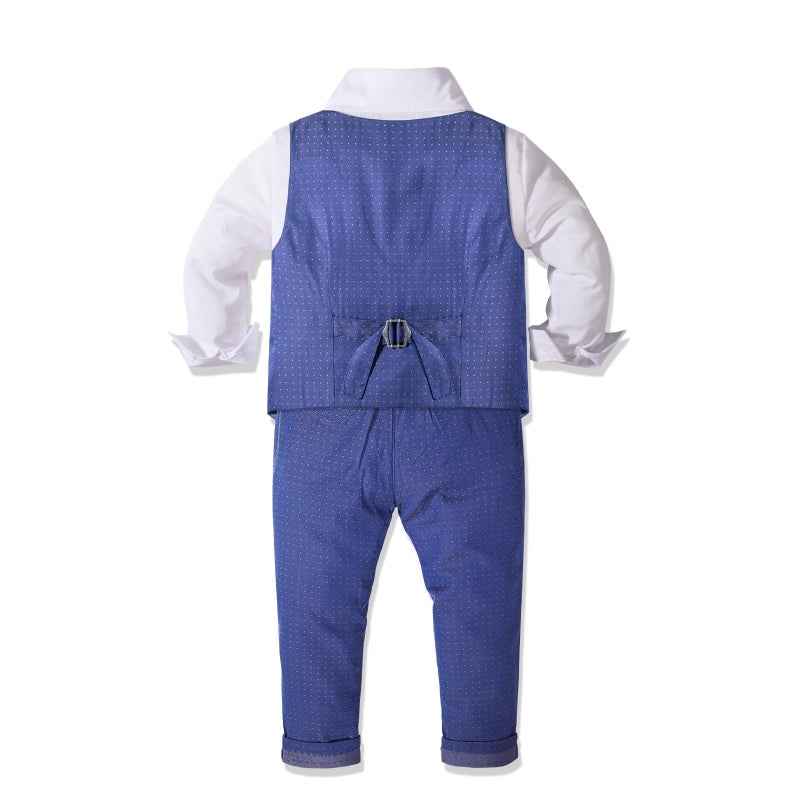 Nwada Boys Suit Set Formal Dress Shirt Bow Tie Slim Vest and Pants Toddler Boy Clothes Suits Blue - Image 4